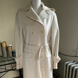 BcbgMaxAzria white pea coat with belt.